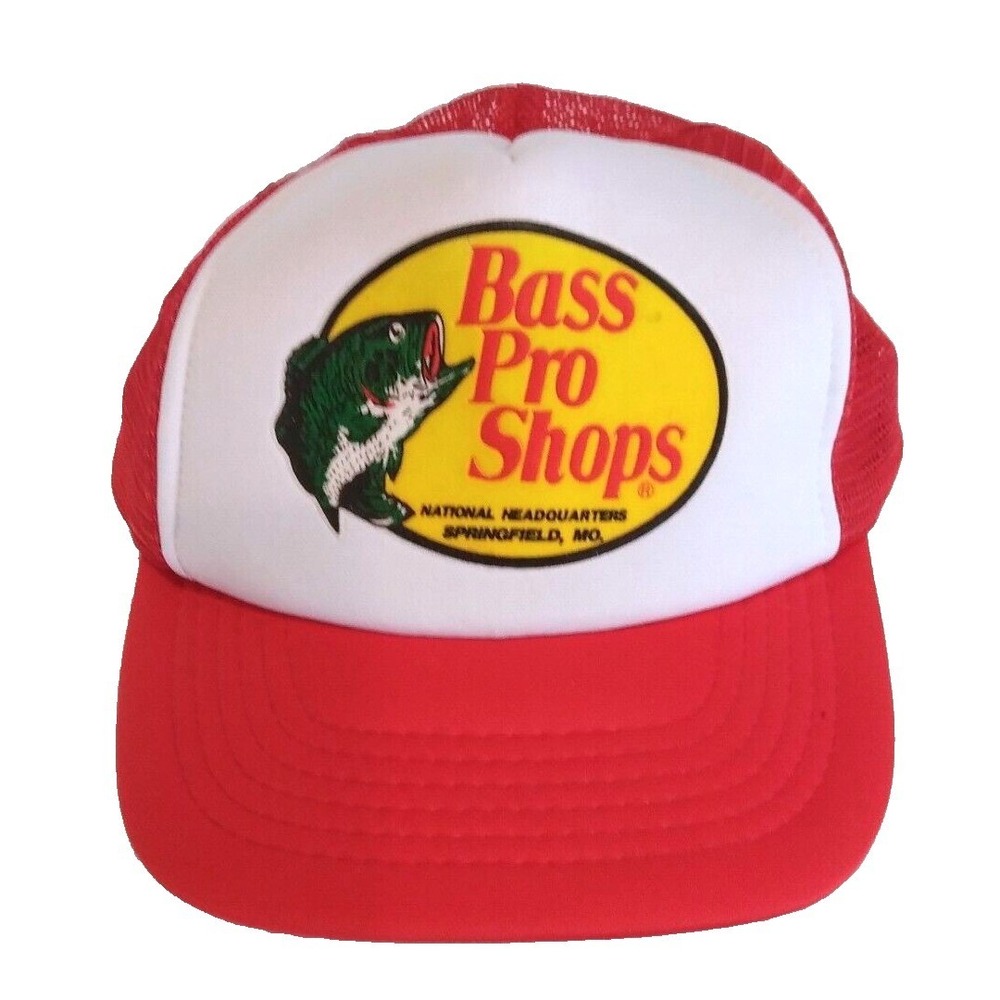 Bass Pro Shops Trucker Hat Red White Mesh Snapback Fishing Cap Springfield MO